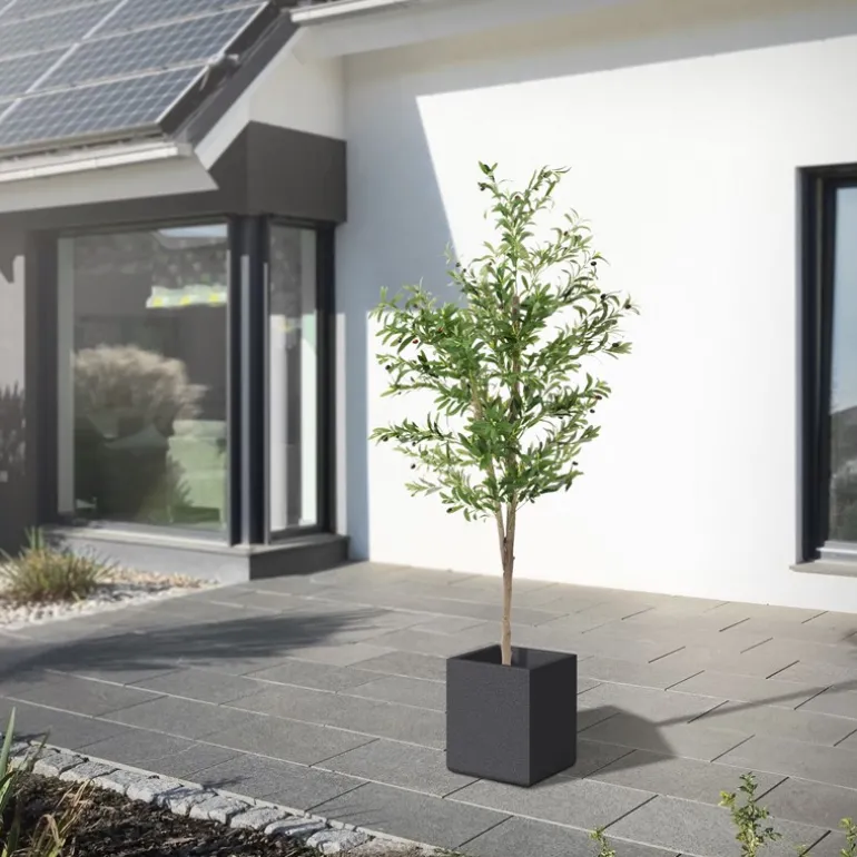 Künstlicher Olivenbaum 180 cm Kunstpflanze mit Naturholzstamm und Früchten ML-Design
