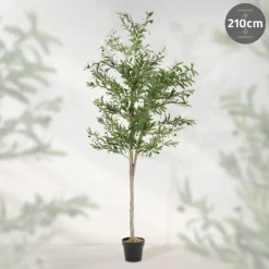 Künstlicher Olivenbaum 210 cm Kunstpflanze mit Naturholzstamm und Früchten ML-Design