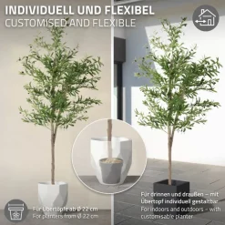 Künstlicher Olivenbaum 210 cm Kunstpflanze mit Naturholzstamm und Früchten ML-Design
