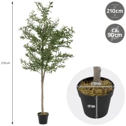 Künstlicher Olivenbaum 210 cm Kunstpflanze mit Naturholzstamm und Früchten ML-Design