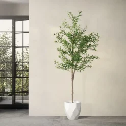 Künstlicher Olivenbaum 210 cm Kunstpflanze mit Naturholzstamm und Früchten ML-Design