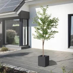 Künstlicher Olivenbaum 210 cm Kunstpflanze mit Naturholzstamm und Früchten ML-Design