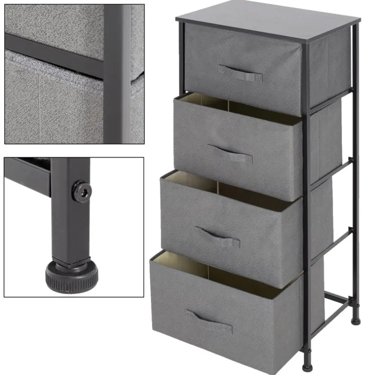 Kommode mit 4 Schubladen 45x30x94 cm Grau aus MDF ML-Design