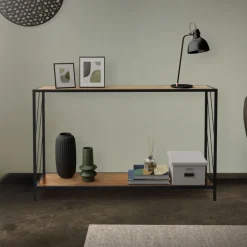 Konsolentisch 120x75 cm mit Eiche-Rustikal Dekor und Stahlgestell in Schwarz Flurtisch ML-Design