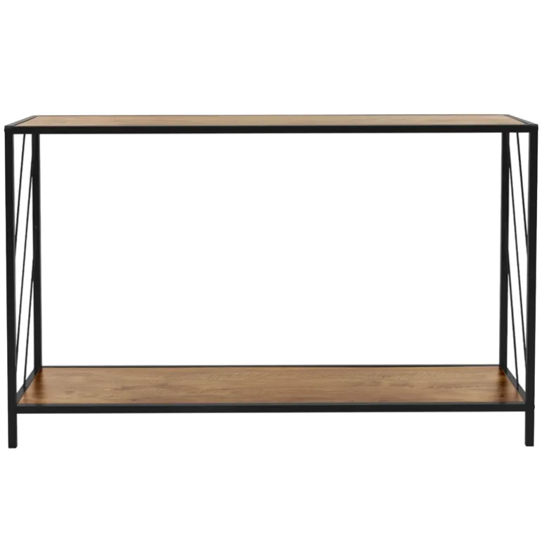 Konsolentisch 120x75 cm mit Eiche-Rustikal Dekor und Stahlgestell in Schwarz Flurtisch ML-Design