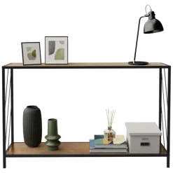 Konsolentisch 120x75 cm mit Eiche-Rustikal Dekor und Stahlgestell in Schwarz Flurtisch ML-Design