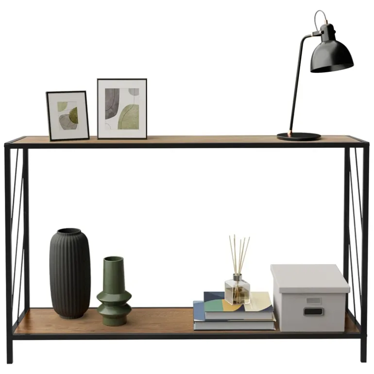 Konsolentisch 120x75 cm mit Eiche-Rustikal Dekor und Stahlgestell in Schwarz Flurtisch ML-Design