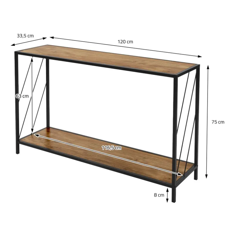 Konsolentisch 120x75 cm mit Eiche-Rustikal Dekor und Stahlgestell in Schwarz Flurtisch ML-Design