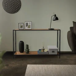 Konsolentisch 120x75 cm mit Eiche-Rustikal Dekor und Stahlgestell in Schwarz Flurtisch ML-Design