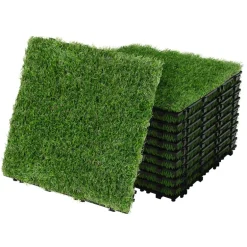 Kunstrasen Fliesen 30x30 cm, 11 Stück=1m², Grasoptik Bodenbelag mit Klicksystem und Drainage ML-Design