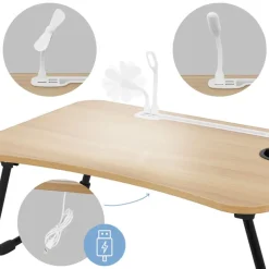 Laptoptisch mit USB-Ports klappbar 60x40 cm Holzoptik aus MDF inkl. USB Lampe und Ventilator ML-Design