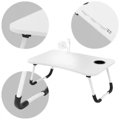 Laptoptisch mit USB-Ports klappbar 60x40 cm Weiß aus MDF inkl. USB Lampe und Ventilator ML-Design