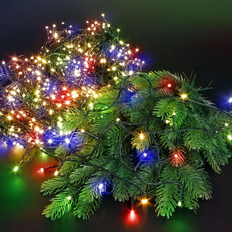 LED Clusterlichterkette bunt 36m mit 1800 Multi Color LEDs 8 Leuchtmodi mit Timerfunktion Spritzwassergeschützt