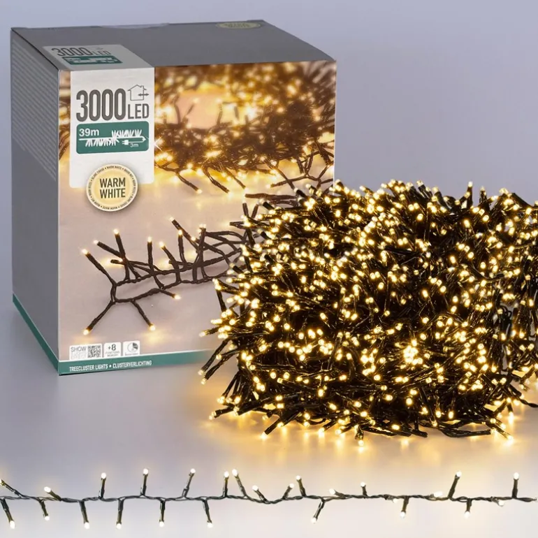 LED Cluster Lichterkette 39m, 3000 LEDs Warmweiß, mit Timer und 8 Leuchtmodi, IP44 Innen/Außen