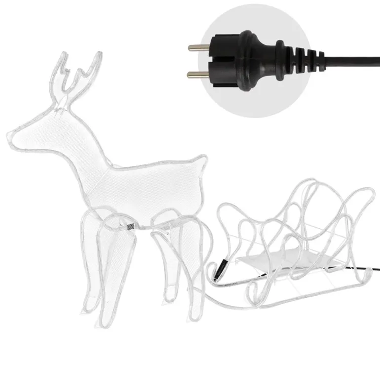 LED Deko Rentier mit Schlitten, warmweiß, 504 LEDs, aus PVC