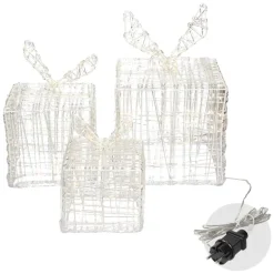 LED Geschenkboxen 3er Set mit 90 LEDs Warmweiß Metallgestell IP44 mit Netzstecker