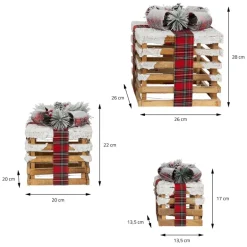 LED Geschenkbox Weihnachtsdeko 3er Set Braun aus Holz batteriebetrieben mit Timer