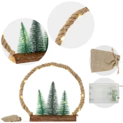 LED Jute Kreis 34x30x7.5 cm aus Seil mit 30 warmweißen LEDs 3 Tannen Jutesäckchen Batterien Timer