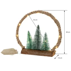 LED Jute Kreis 34x30x7.5 cm aus Seil mit 30 warmweißen LEDs 3 Tannen Jutesäckchen Batterien Timer
