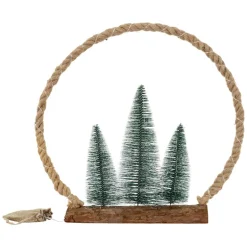 LED Jute Kreis 45x45x9,5 cm aus Seil mit 45 warmweißen LEDs 3 Tannen Jutesäckchen Batterien Timer