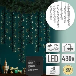 LED Lichtervorhang mit 8 Leuchtmodis 1m mit 480 warmweißen LEDs IP44 Steckdose