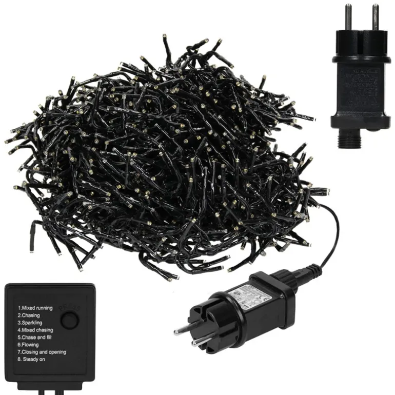 LED Lichtervorhang mit 8 Leuchtmodis 1m mit 480 warmweißen LEDs IP44 Steckdose