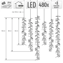 LED Lichtervorhang mit 8 Leuchtmodis 1m mit 480 warmweißen LEDs IP44 Steckdose