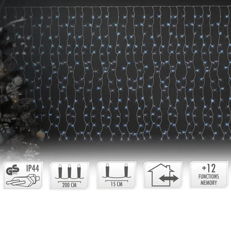 LED Lichtervorhang 2m Kaltweiß mit 240 LED aus PVC