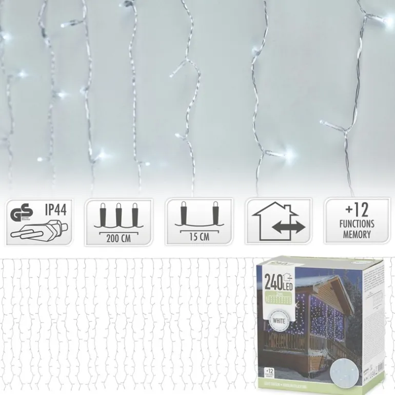 LED Lichtervorhang 2m Kaltweiß mit 240 LED aus PVC