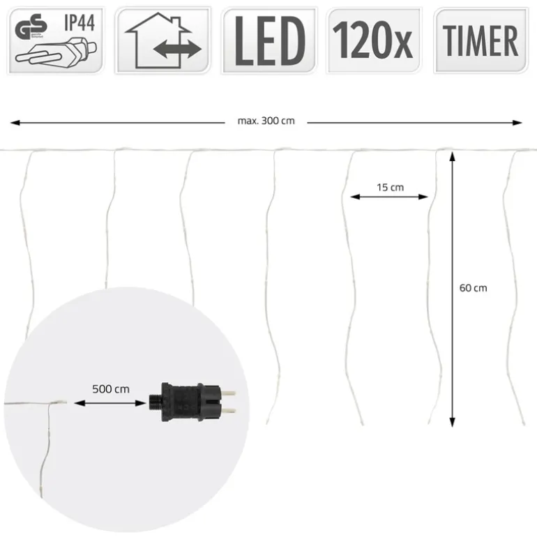 LED Lichtervorhang 3 m mit 120 LEDs Warmweiß IP44 Timer