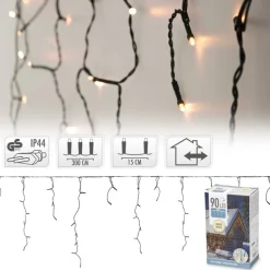 LED Lichtervorhang 3 m mit 90 LEDs Warmweiß IP44