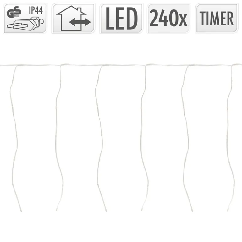LED Lichtervorhang 6 m mit 240 LEDs Warmweiß IP44 Timer
