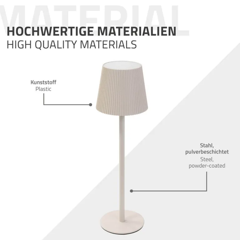 LED Tischlampe kabellos mit Touch, Creme, Ø10x36 cm, Akku Tischleuchte USB-C ML-Design