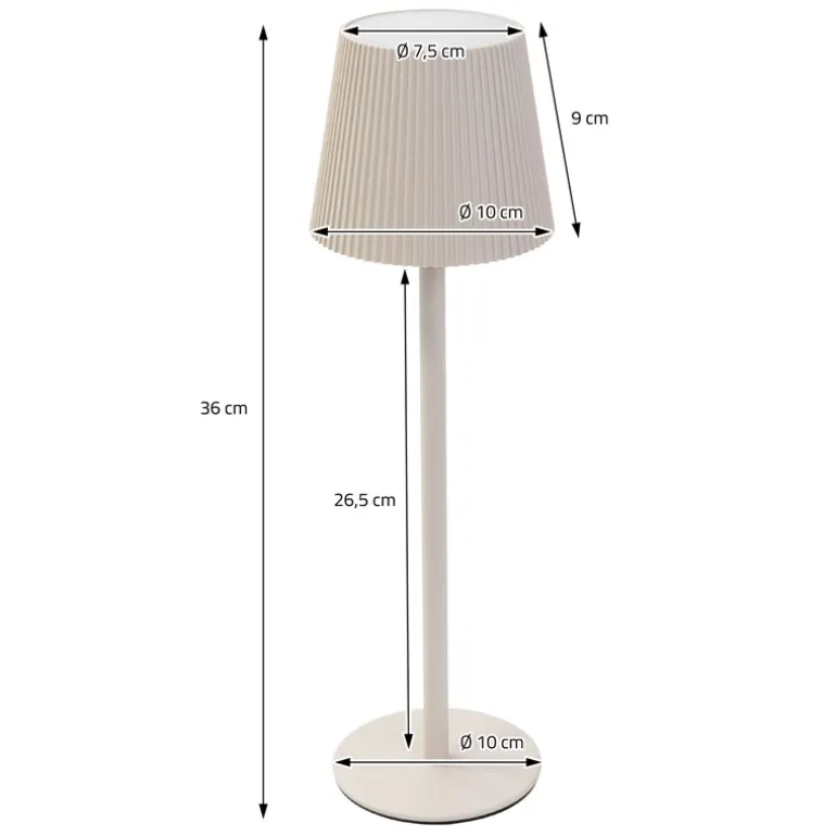 LED Tischlampe kabellos mit Touch, Creme, Ø10x36 cm, Akku Tischleuchte USB-C ML-Design