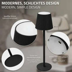 LED Tischlampe kabellos mit Touch, Schwarz, Ø10x36 cm, Akku Tischleuchte USB-C ML-Design