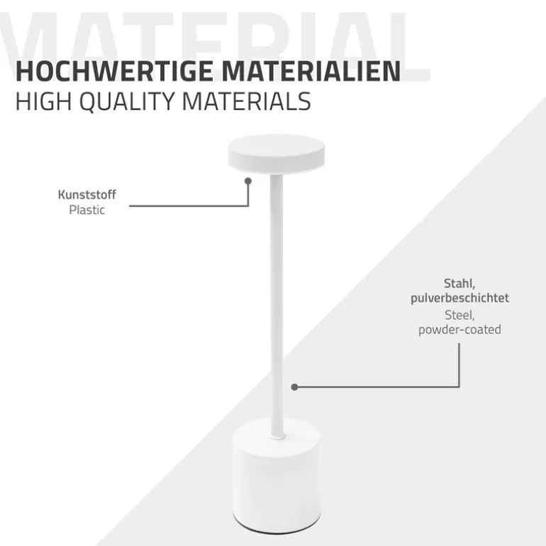 LED Tischlampe kabellos mit Touch, Weiß Ø8x34,5cm Akku Tischleuchte USB-C ML-Design