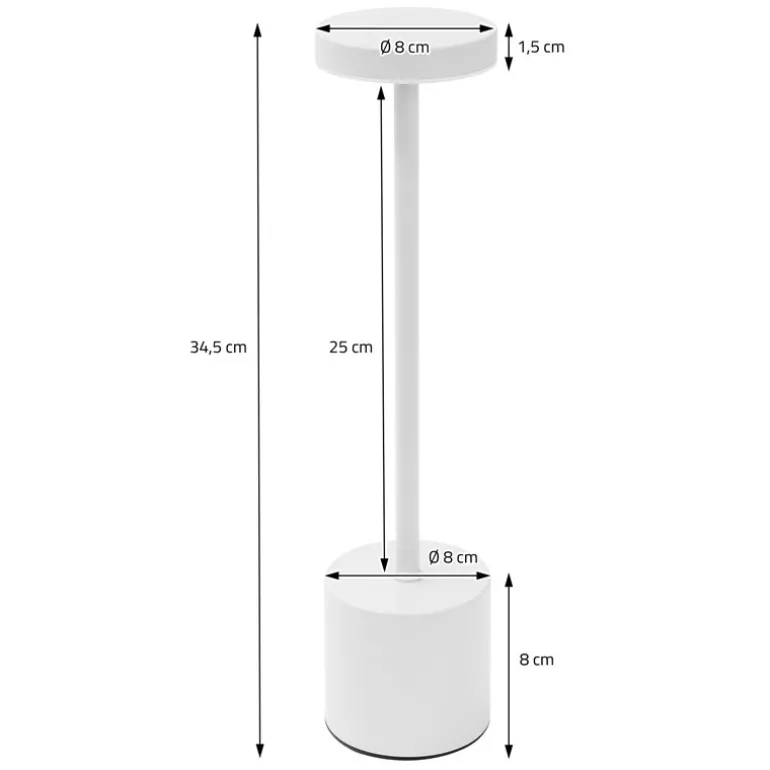 LED Tischlampe kabellos mit Touch, Weiß Ø8x34,5cm Akku Tischleuchte USB-C ML-Design