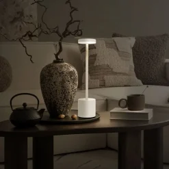 LED Tischlampe kabellos mit Touch, Weiß Ø8x34,5cm Akku Tischleuchte USB-C ML-Design