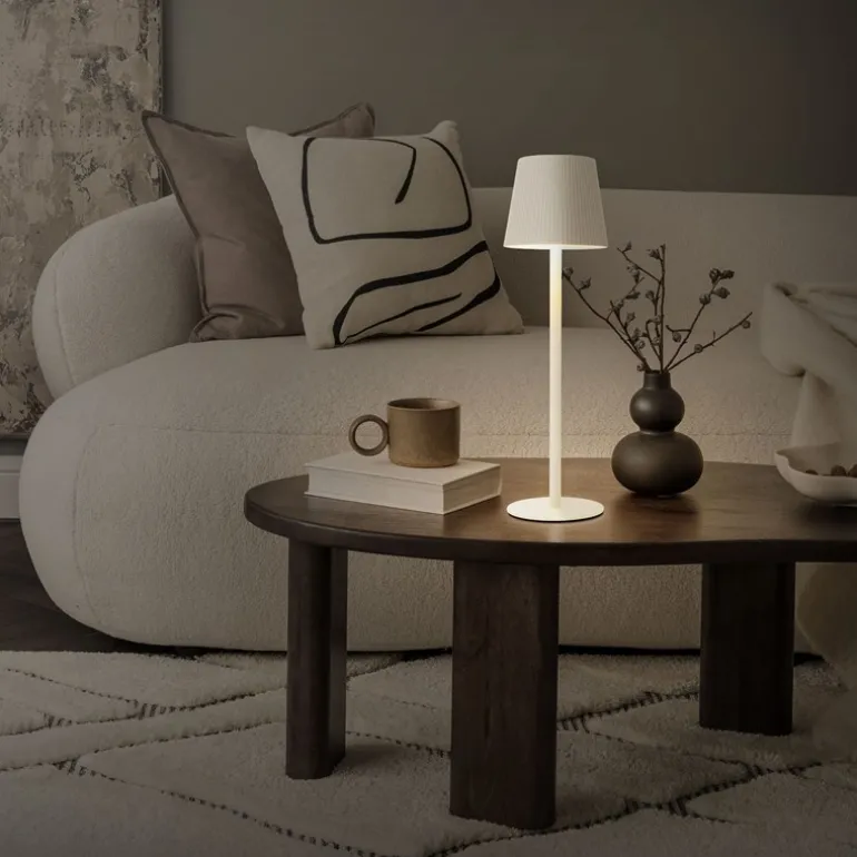 LED Tischlampe kabellos mit Touch, Weiß, Ø10x36 cm, Akku Tischleuchte USB-C ML-Design