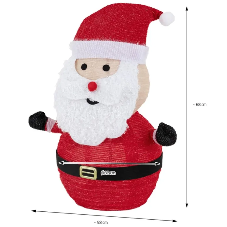 LED Weihnachtsmann 68cm hoch mit Mütze, Bart & Handschuhen Gartenfigur Weihnachtsdeko mit 30 warmweißen LEDs