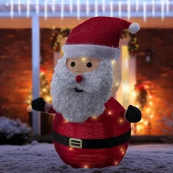 LED Weihnachtsmann 68cm hoch mit Mütze, Bart & Handschuhen Gartenfigur Weihnachtsdeko mit 30 warmweißen LEDs