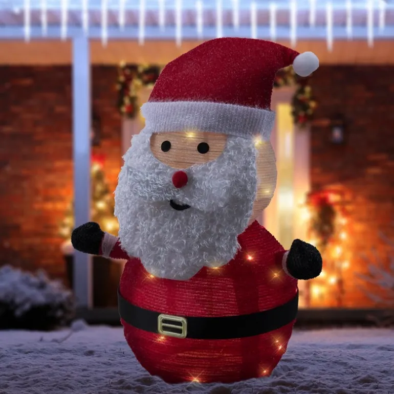 LED Weihnachtsmann 68cm hoch mit Mütze, Bart & Handschuhen Gartenfigur Weihnachtsdeko mit 30 warmweißen LEDs