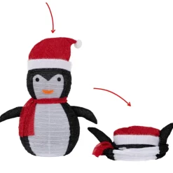 LED Weihnachtspinguin 68cm hoch mit Mütze und Schal Gartenfigur Weihnachtsdeko mit 30 warmweißen LEDs