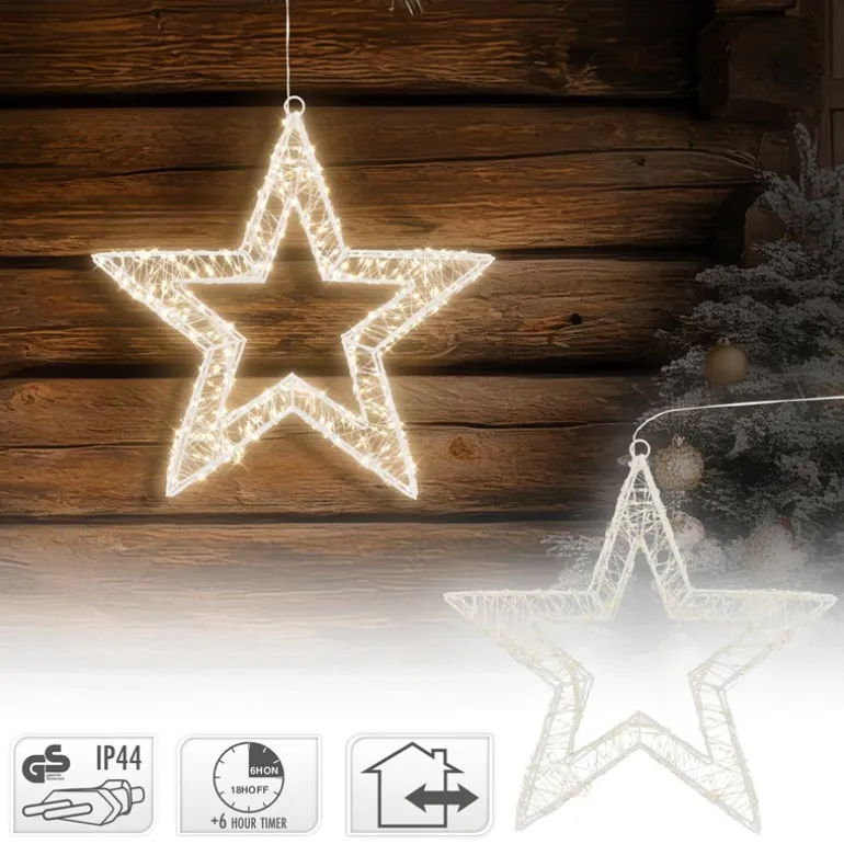 LED Weihnachtsstern 38 cm mit 960 warmweißen LEDs und Timer aus Metall für Innen und Außen IP44 Spritzwassergeschützt