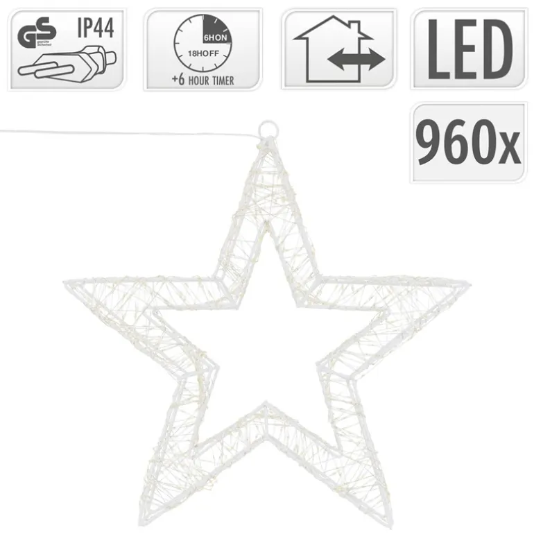 LED Weihnachtsstern 38 cm mit 960 warmweißen LEDs und Timer aus Metall für Innen und Außen IP44 Spritzwassergeschützt