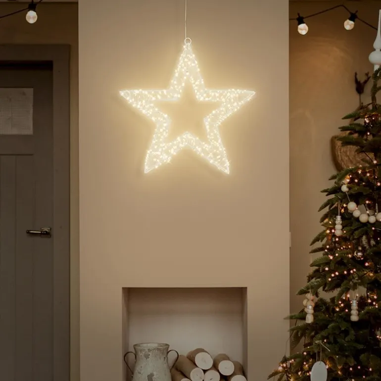 LED Weihnachtsstern 38 cm mit 960 warmweißen LEDs und Timer aus Metall für Innen und Außen IP44 Spritzwassergeschützt