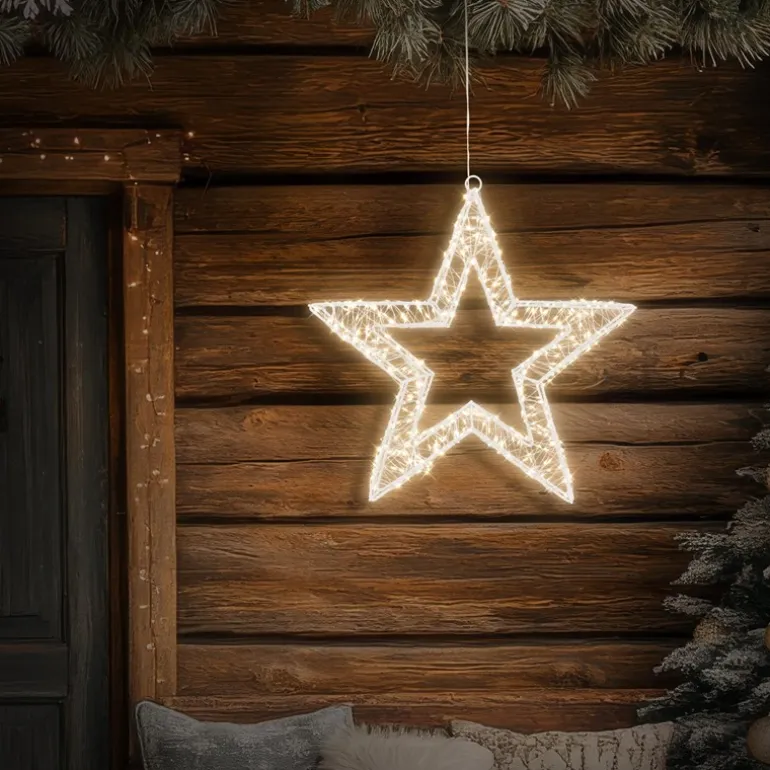 LED Weihnachtsstern 50 cm mit 1440 warmweißen LEDs und Timer aus Metall für Innen und Außen IP44 Spritzwassergeschützt