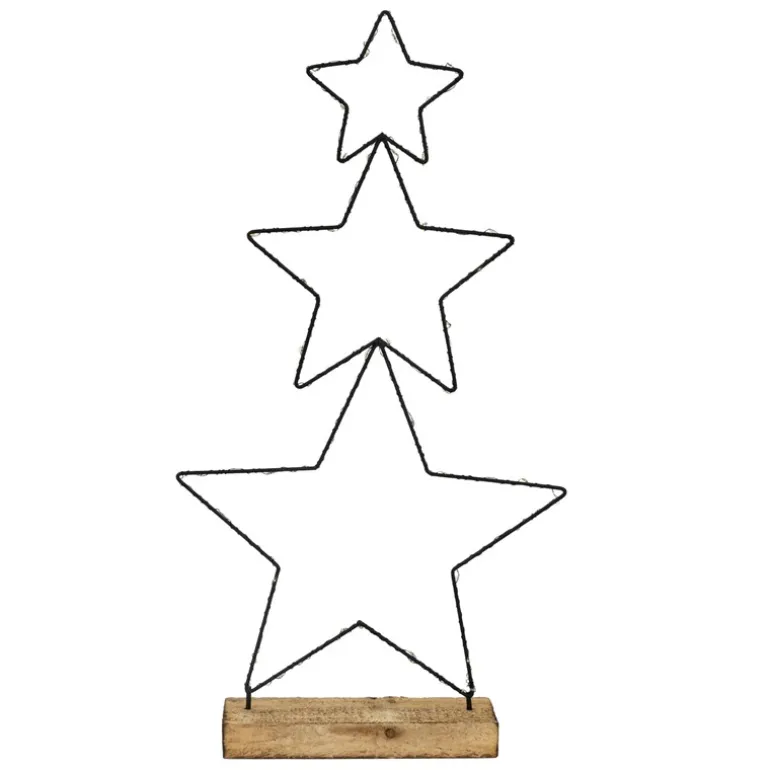 LED Weihnachtssternturm aus 3 Sternen 57 cm Schwarz aus Metall mit 40 warmweißen LEDs Batteriebetrieb