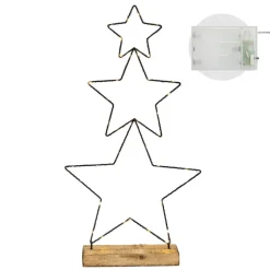 LED Weihnachtssternturm aus 3 Sternen 57 cm Schwarz aus Metall mit 40 warmweißen LEDs Batteriebetrieb