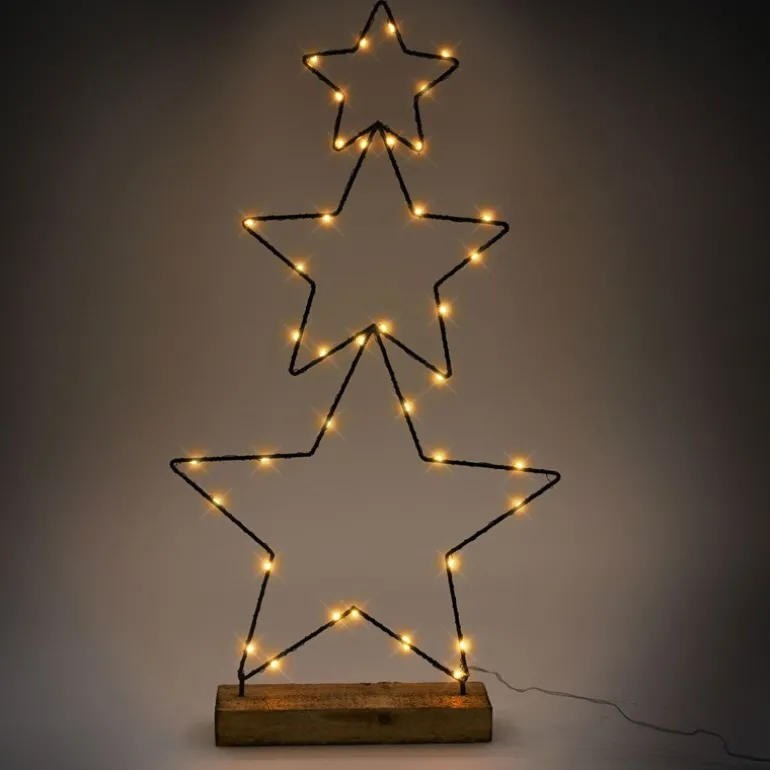 LED Weihnachtssternturm aus 3 Sternen 57 cm Schwarz aus Metall mit 40 warmweißen LEDs Batteriebetrieb